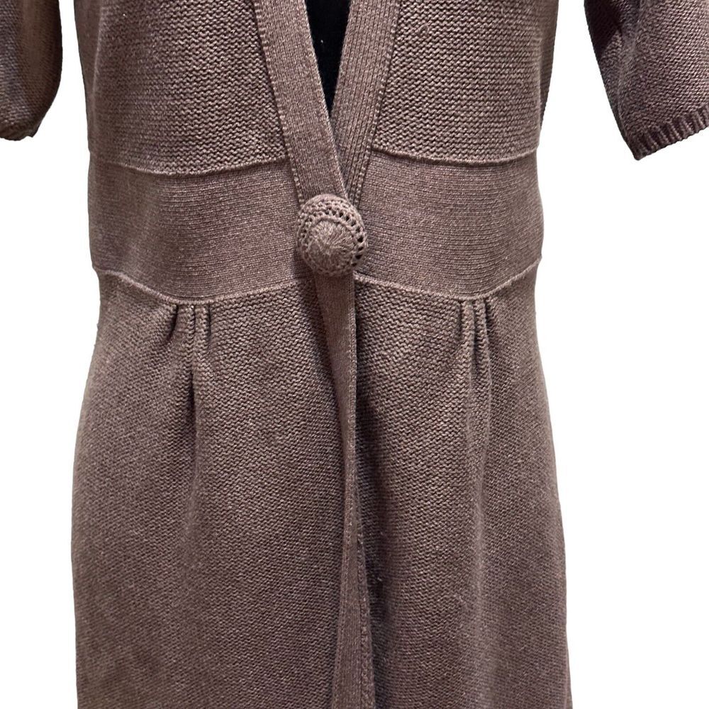 Kenji Womens Large Short Sleeve Cardigan Sweater Anthropologie Taupe - Picture 2 of 9
